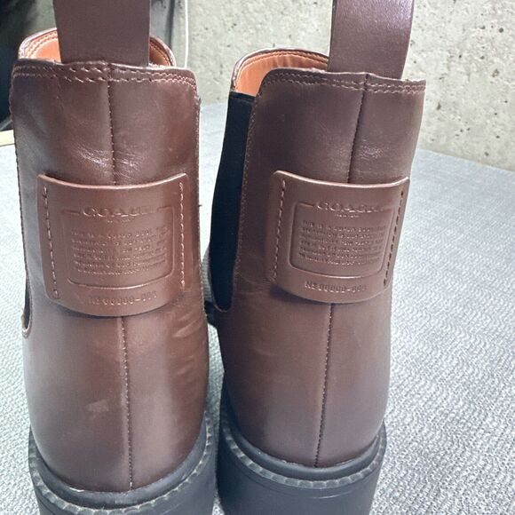 Coach Lyden Boots 10B Brown Ankle Logo Tag Pull On Leather - Picture 4 of 8